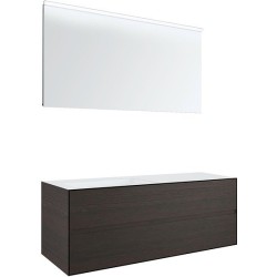 Meuble 2 tiroirs+ lavabo sous encastrer gauche Tenso 140cm sans trou robinet coloris wenge avec miroir