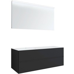 Meuble 2 tiroirs+ lavabo sous encastrer gauche Tenso 140cm +trou robinet coloris gris avec miroir