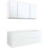 Meuble 2 tiroirs+ lavabo sous encastrer droite Tenso 140cm sans trou robinet coloris blanc avec armoire toilette