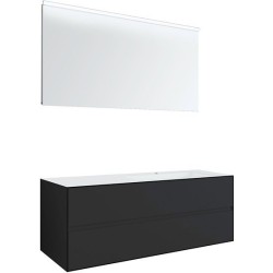 Meuble 2 tiroirs+ lavabo sous encastrer droite Tenso 140cm +trou robinet coloris gris avec miroir