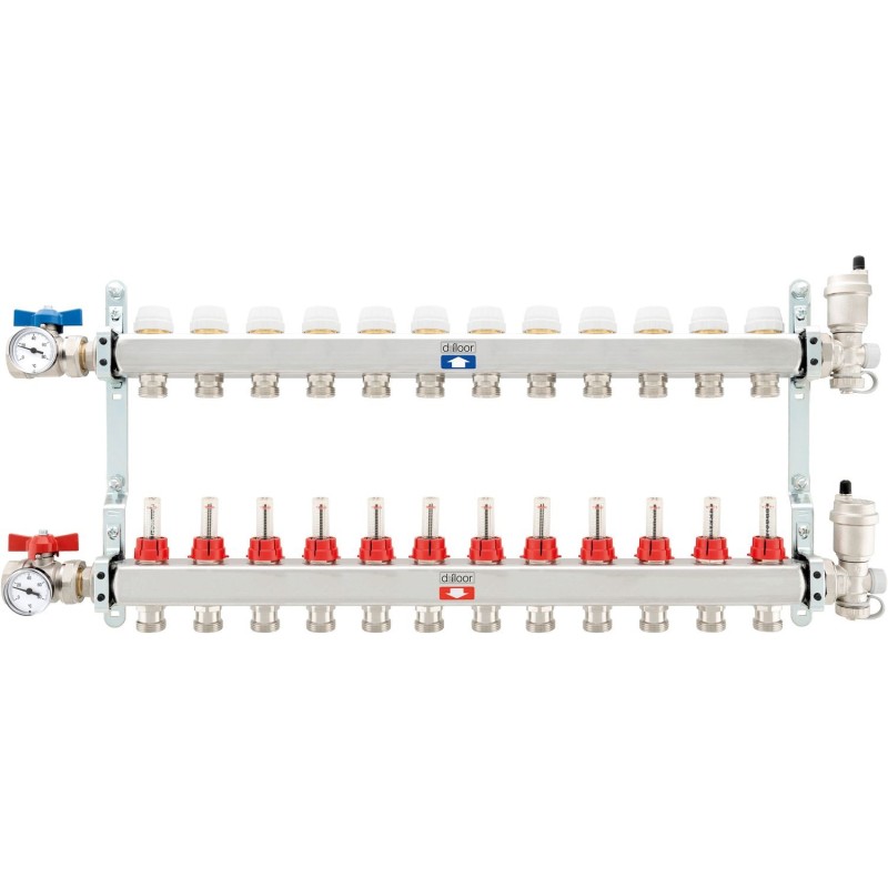Kit collecteurs inox complet chauffage sol D-Floor 12 circuits 3/4" eurocone