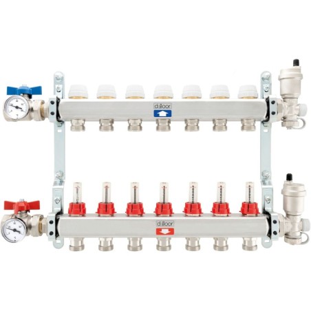 Kit collecteurs inox complet chauffage sol D-Floor 7 circuits 3/4" eurocone