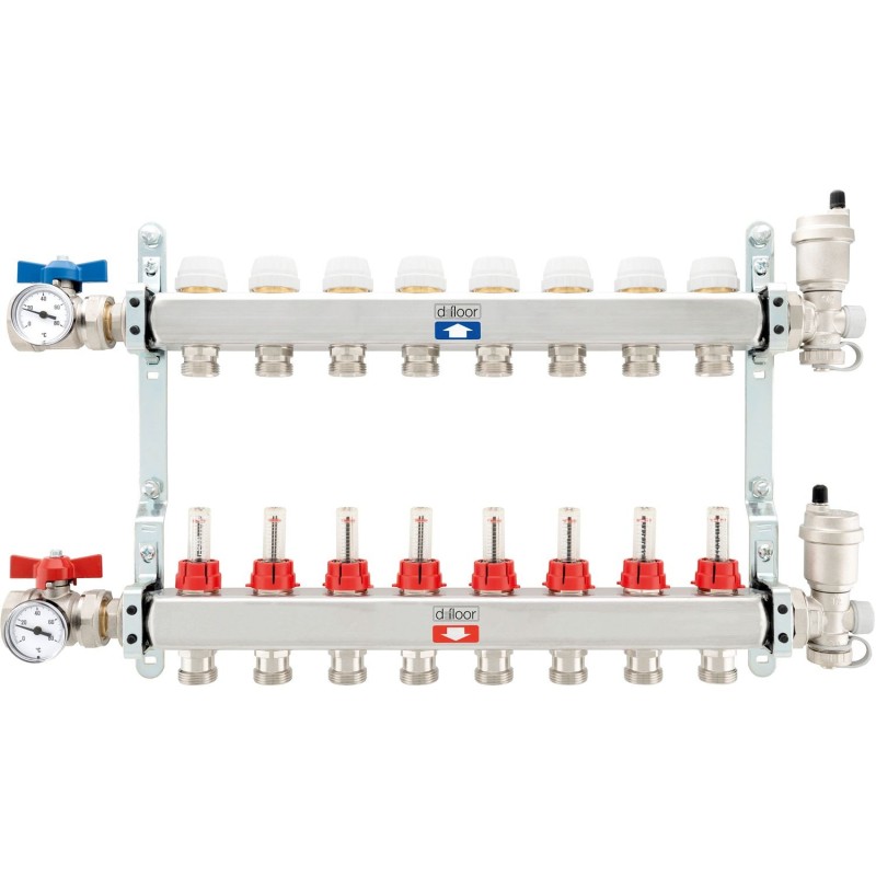 Kit collecteurs inox complet chauffage sol D-Floor 8 circuits 3/4" eurocone