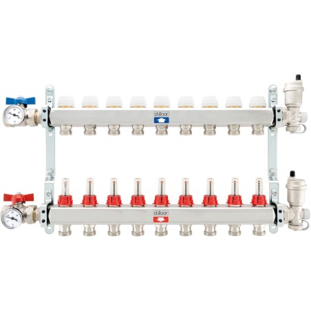 Kit collecteurs inox complet chauffage sol D-Floor 9 circuits 3/4" eurocone