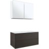 Meuble 2 tiroirs+ lavabo sous encastrer central Tenso 90cm +trou robinet coloris wenge avec armoire toilette