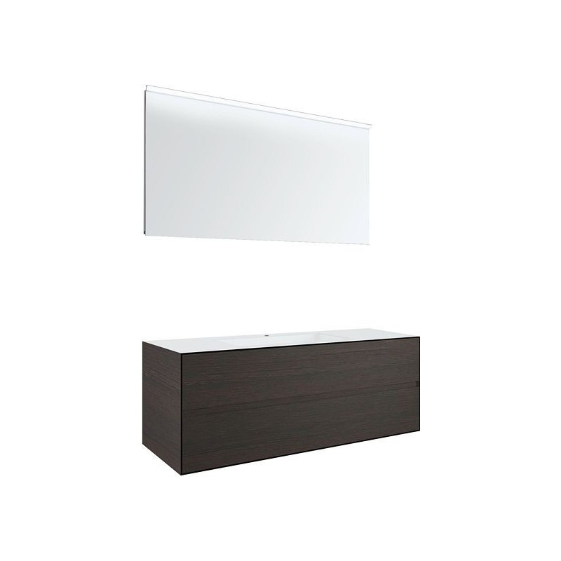 Meuble 2 tiroirs+ lavabo sous encastrer central tenso 140cm +trou robinet wenge avec miroir