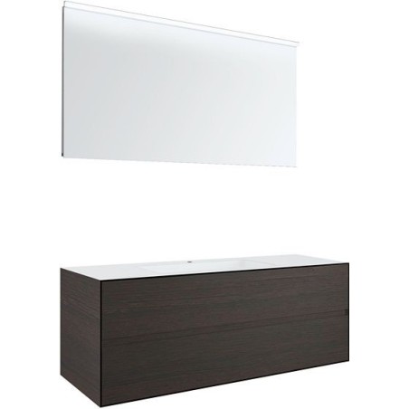 Meuble 2 tiroirs+ lavabo sous encastrer central tenso 140cm +trou robinet wenge avec miroir