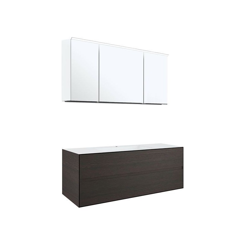 Meuble 2 tiroirs+ lavabo sous encastrer central tenso 140cm +trou robinet wenge avec armoire toilette