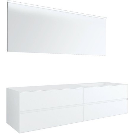 Meuble 4 tiroirs+ lavabo sous encastrer droite Tenso 180cm sans trou robinet coloris blanc avec miroir