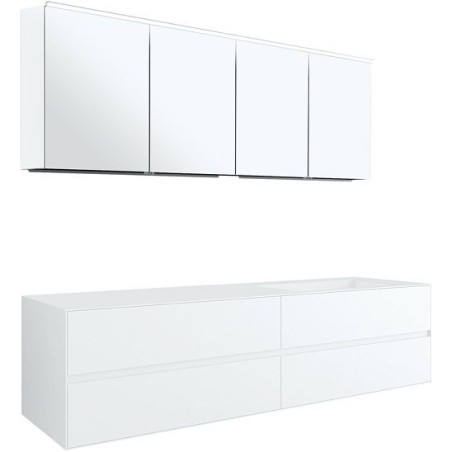 Meuble 4 tiroirs+ lavabo sous encastrer droite Tenso 180cm sans trou robinet coloris blanc avec armoire toilette