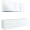 Meuble 4 tiroirs+ lavabo sous encastrer droite Tenso 180cm sans trou robinet coloris blanc avec armoire toilette