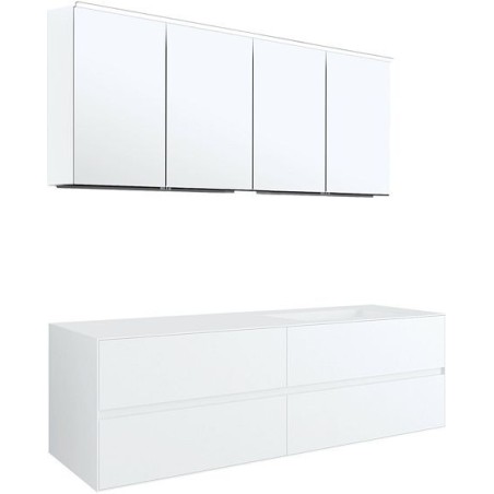 Meuble 4 tiroirs+ lavabo sous encastrer droite Tenso 160cm sans trou robinet coloris blanc avec armoire toilette