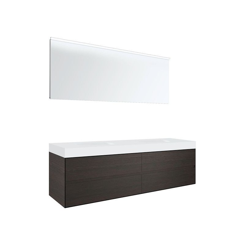 Meuble 4 tiroirs pour tablette Puro 2 lavabo Tenso 180cm coloris gris avec miroir