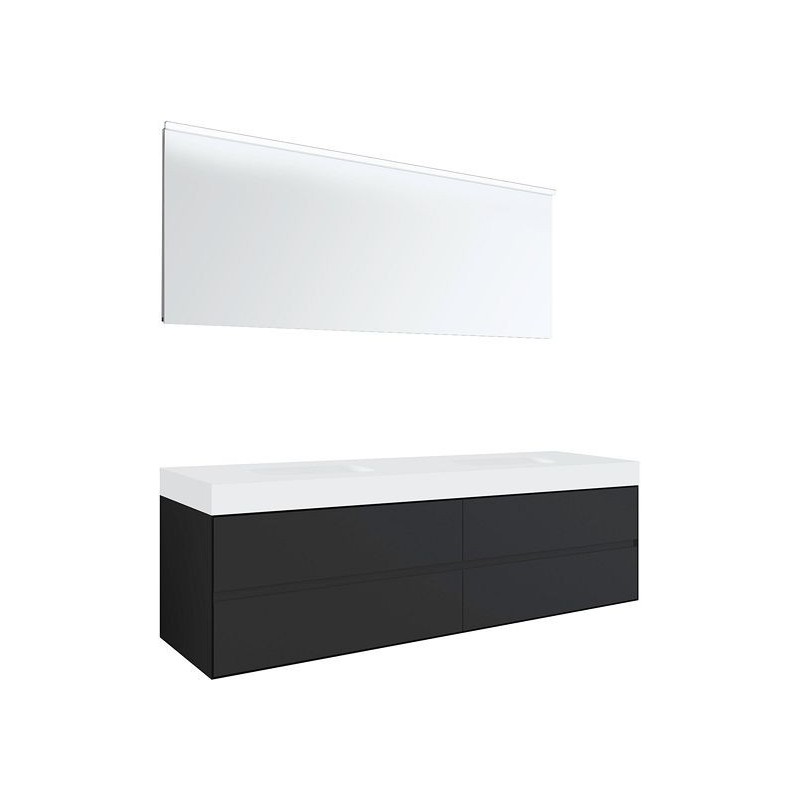 Meuble 4 tiroirs pour tablette Puro 2 lavabo Tenso 180cm coloris gris avec miroir