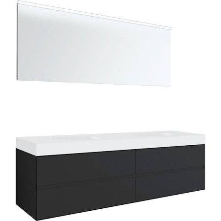 Meuble 4 tiroirs pour tablette Puro 2 lavabo Tenso 180cm coloris gris avec miroir