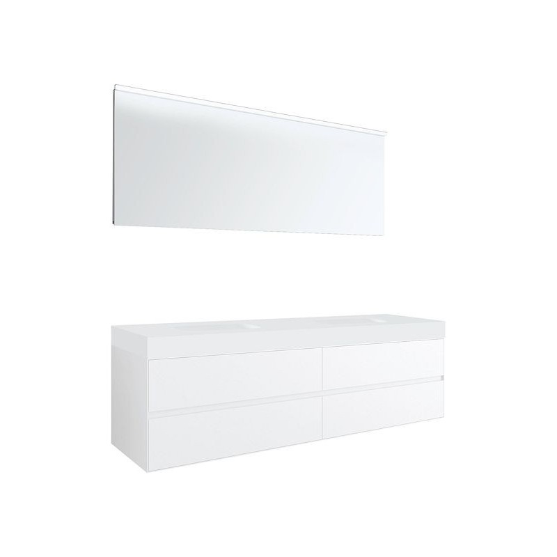 Meuble 4 tiroirs pour tablette Puro 2 lavabo Tenso 180cm coloris blanc avec miroir