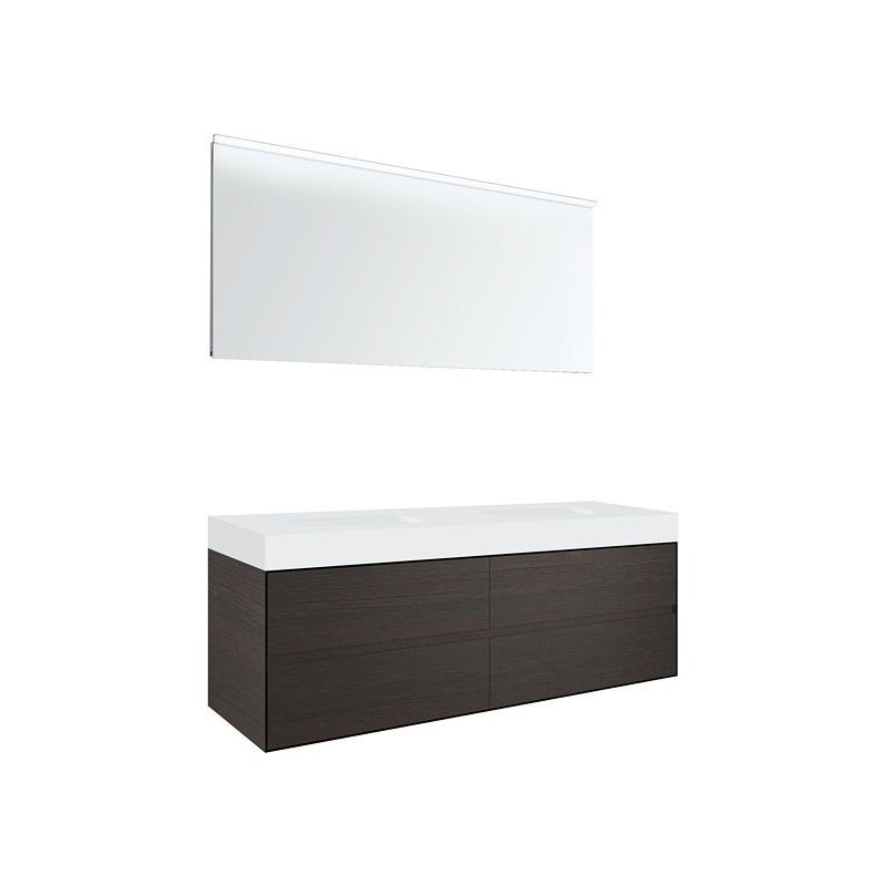 Meuble 4 tiroirs pour tablette Puro 2 lavabo Tenso 160cm coloris wenge avec miroir