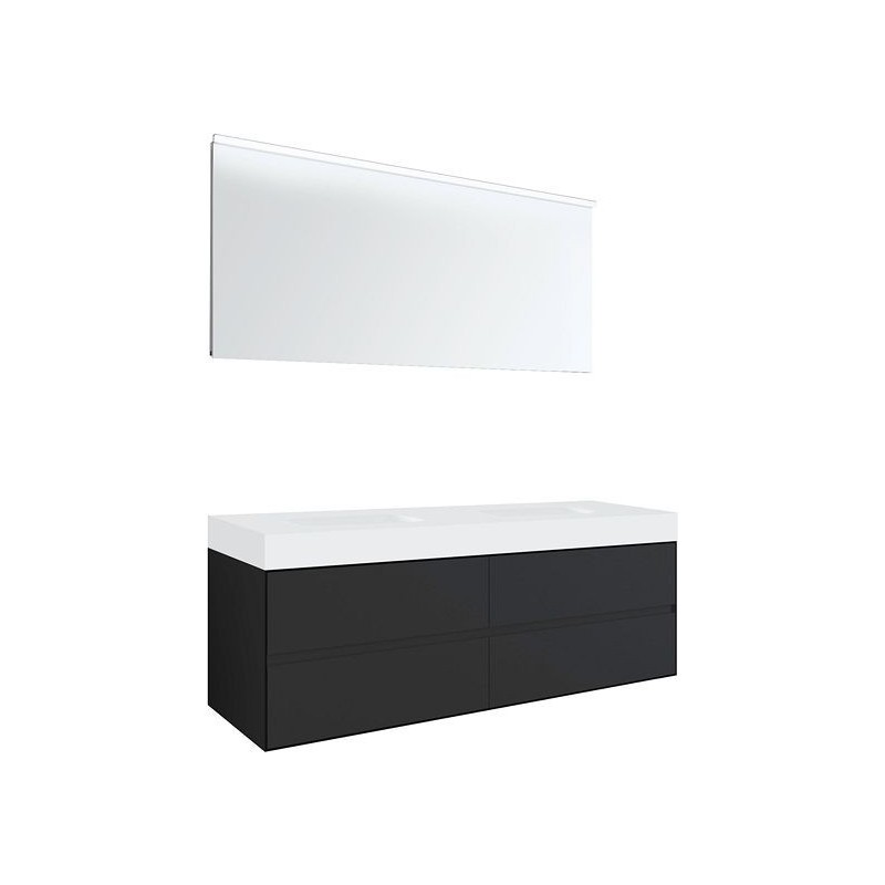 Meuble 4 tiroirs pour tablette Puro 2 lavabo Tenso 160cm coloris gris avec miroir