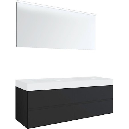 Meuble 4 tiroirs pour tablette Puro 2 lavabo Tenso 160cm coloris gris avec miroir