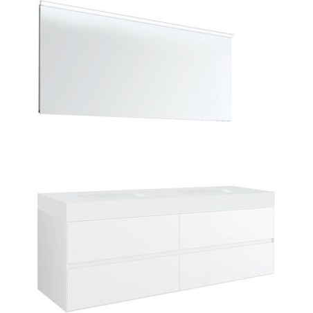 Meuble 4 tiroirs pour tablette Puro 2 lavabo Tenso 160cm coloris blanc avec miroir