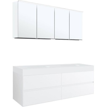 Meuble 4 tiroirs pour tablette Puro 2 lavabo Tenso 160cm coloris blanc avec armoire toilette