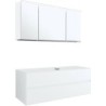 Meuble 2 tiroirs+ tablettete pour lavabo à poser central Tenso 140cm +trou robinet coloris blanc avec armoire toilette