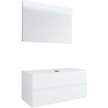 Meuble 2 tiroirs+ tablettete pour lavabo à poser central tenso 120cm Tenso +trou robinet coloris blanc avec miroir