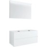 Meuble 2 tiroirs+ tablettete pour 2 lavabos à poser Tenso 120cm sans trous robinets coloris blanc avec miroir