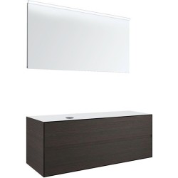 Meuble 2 tiroirs+ tablette pour lavabo à poser gauche Tenso 140cm sans trou robinet coloris wenge avec miroir