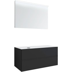 Meuble 2 tiroirs+ tablette pour lavabo à poser gauche Tenso 120cm Tenso sans trou robinet gris avec miroir