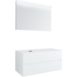 Meuble 2 tiroirs+ tablette pour lavabo à poser gauche Tenso 120cm Tenso sans trou robinet blanc avec miroir