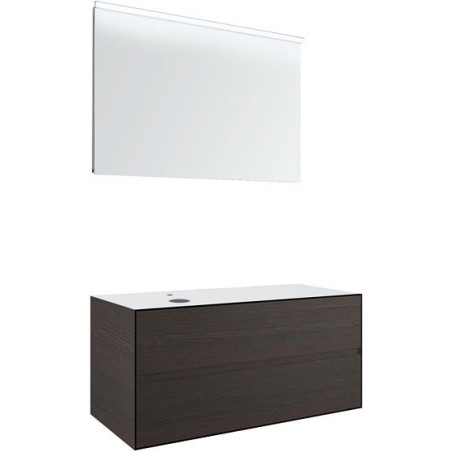 Meuble 2 tiroirs+ tablette pour lavabo à poser gauche Tenso 120cm Tenso +trou robinet coloris wenge avec miroir