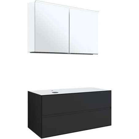 Meuble 2 tiroirs+ tablette pour lavabo à poser gauche Tenso 120cm Tenso +trou robinet coloris gris avec armoire toilette