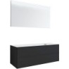 Meuble 2 tiroirs+ tablette pour lavabo à poser droite Tenso 140cm sans trou robinet coloris gris avec miroir