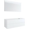 Meuble 2 tiroirs+ tablette pour lavabo à poser droite Tenso 140cm sans trou robinet coloris blanc avec miroir