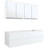 Meuble 4 tiroirs+ tablette pour lavabo à poser droite Tenso 160cm sans trou robinet coloris blanc avec armoire toilette