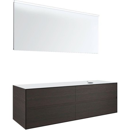 Meuble 4 tiroirs+ tablette pour lavabo à poser droite Tenso 160cm +trou robinet coloris wenge avec miroir