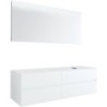 Meuble 4 tiroirs+ tablette pour lavabo à poser droite Tenso 160cm +trou robinet coloris blanc avec miroir