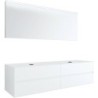 Meuble 4 tiroirs+ tablette pour 2 lavabos à poser Tenso 180cm sans trous robinets coloris blanc avec miroir