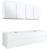 Meuble 4 tiroirs+ tablette pour 2 lavabos à poser Tenso 180cm sans trous robinets coloris blanc avec armoire toilette