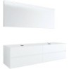 Meuble 4 tiroirs+ tablette pour 2 lavabos à poser Tenso 180cm +trous robinets coloris blanc avec miroir