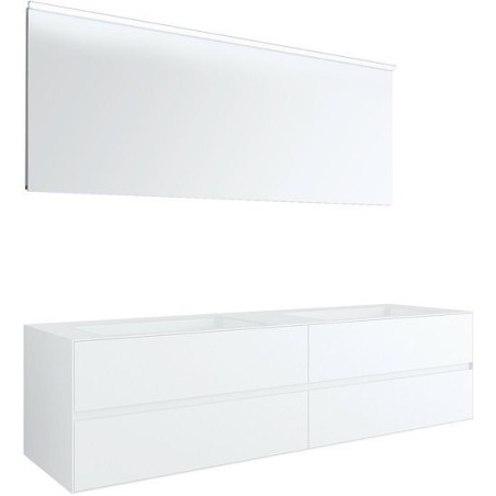 Meuble 4 tiroirs+ lavabos sous encastrer Tenso 180cm sans trous robinets coloris blanc avec miroir