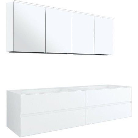 Meuble 4 tiroirs+ lavabos sous encastrer Tenso 180cm sans trous robinets coloris blanc avec armoire toilette