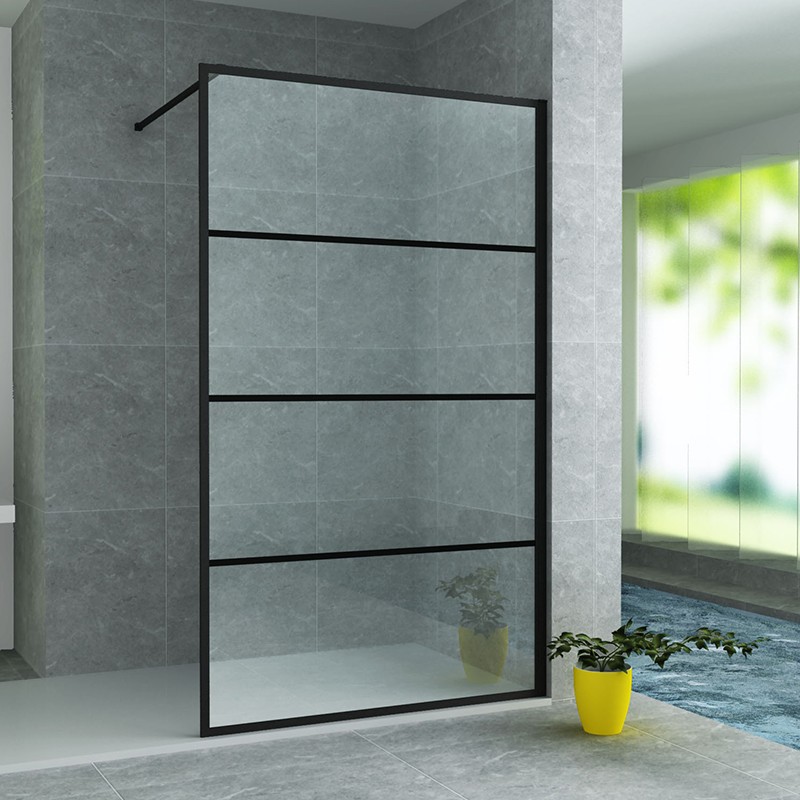 Aloni mur de douche walk-in noir mat raster 120x200cm 8mm