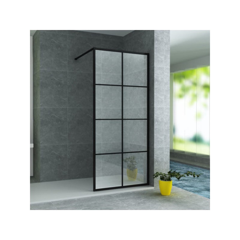 Aloni cabine de douche walk-in grille noir mat 900x2000x8mm