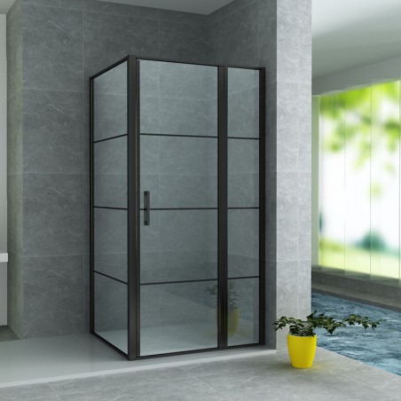 Aloni porte battante + paroi laterale noir mat 8mm 90x140x200cm