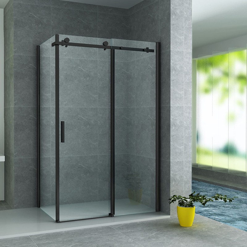 Aloni porte coulissante noir mat + paroi latérale 8mm 80x120x195cm