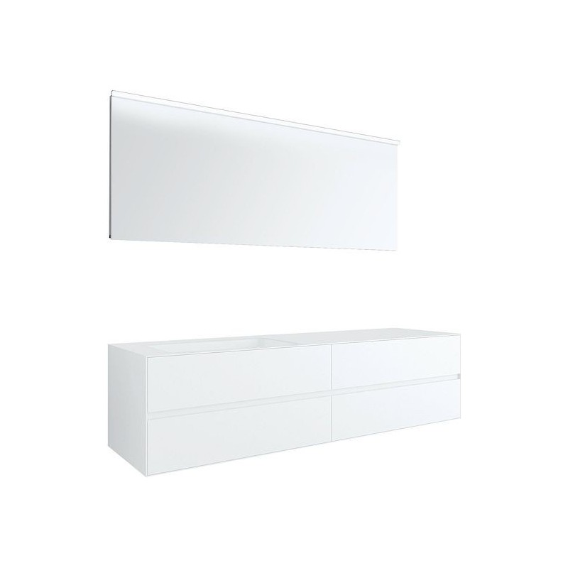 Meuble 4 tiroirs+ lavabo sous encastrer gauche Tenso 180cm sans trou robinet coloris blanc avec miroir