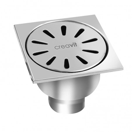 Creavit siphon au sol sortie verticale, complètement en acier inoxydable 15x15 ø50