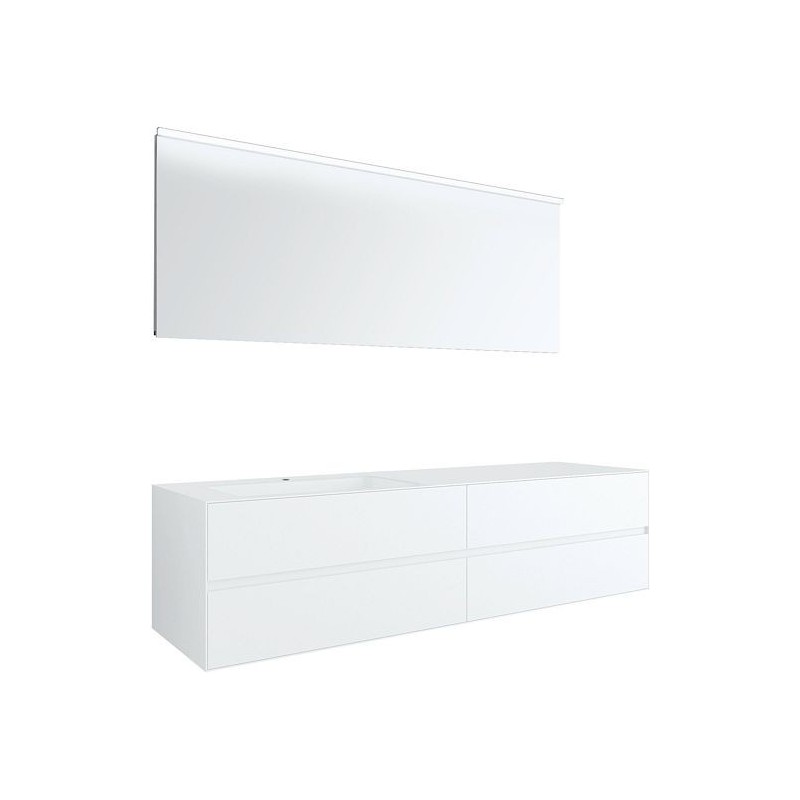 Meuble 4 tiroirs+ lavabo sous encastrer gauche Tenso 180cm +trou robinet coloris blanc avec miroir